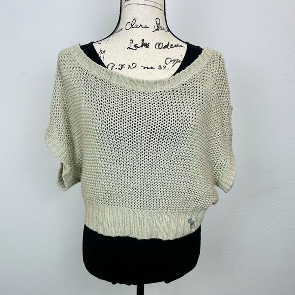 Abercrombie & Fitch Tops - Abercrombie & Fitch Knit Crochet Pullover Crop Top Sweater Mesh Top Womens Large